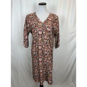 Sundance Dress Size Small Silk Shift Pinks Blues V Neck Elastic Waist